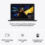 Apple MacBook Pro 14-inch M4 Pro with Liquid Retina XDR display, 12MP camera, studio mics, and six speakers.