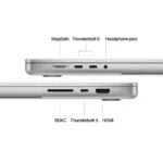 Side view of Apple MacBook Pro 16-inch M4 Max showing MagSafe, Thunderbolt 5, headphone jack, SDXC, and HDMI ports.