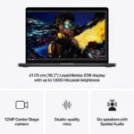 Apple MacBook Pro 16-inch M4 Max with Liquid Retina XDR display, 12MP camera, studio mics, and six speakers.