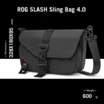 Asus ROG Slash Sling Bag 4.0 in black, featuring dimensions 328x180x95mm and 600g weight.
