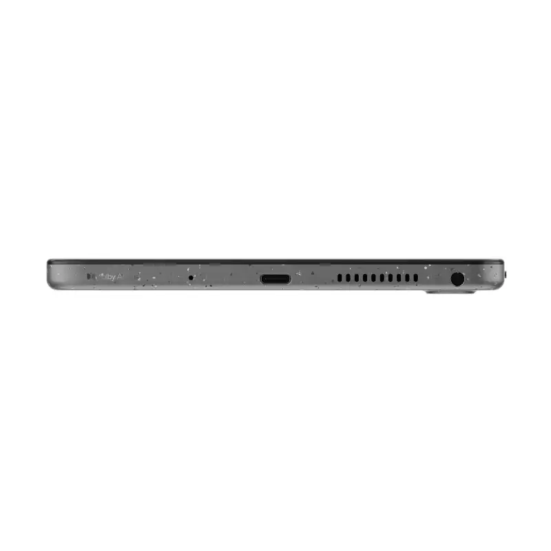 Lenovo Tab K9 LTE tablet in Luna Grey, showing its USB-C port and speaker grille.
