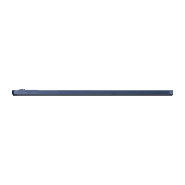 Lenovo Tab M10 5G tablet in Abyss Blue, showcasing its slim side profile with buttons.