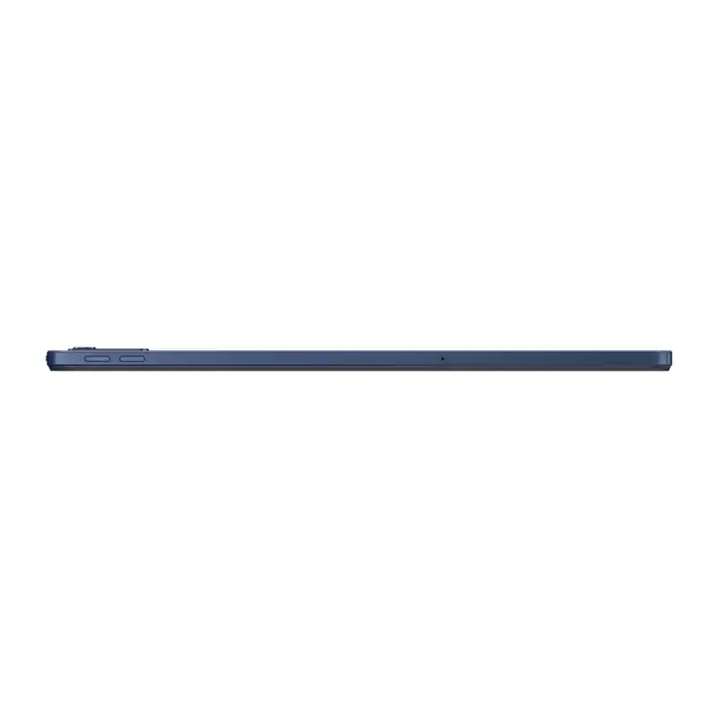 Lenovo Tab M10 5G tablet in Abyss Blue, showcasing its slim side profile with buttons.