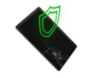 Lenovo Tab M10 5G with cracked screen protected by a green shield icon.