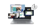 Lenovo ThinkBook 14 G8 laptop displaying multiple Windows 11 applications with a battery icon.