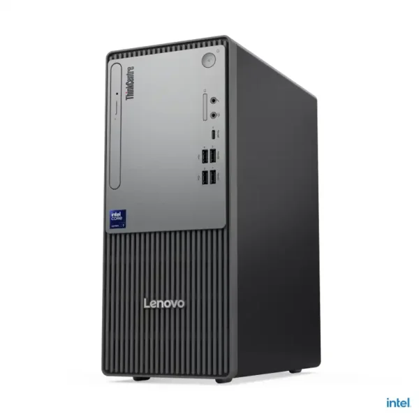 Lenovo ThinkCentre neo 50t tower desktop with Intel Core Ultra 3 processor and 512GB SSD.