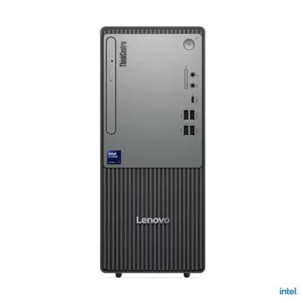 Lenovo ThinkCentre neo 50t Gen 6 tower desktop with Intel Core Ultra 3 processor and Intel Graphics.