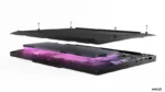 Lenovo ThinkPad X13 Gen 6 laptop with AMD Ryzen AI processor, disassembled showing internal components and purple lighting.