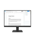 Lenovo ThinkVision S22-4e 21.5-inch FHD IPS monitor displaying a project document on screen.
