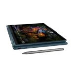 Lenovo Yoga 7 2-in-1 laptop with stylus, featuring a 14" OLED touchscreen displaying a colorful image.