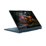 Lenovo Yoga 7 2-in-1 laptop with 14" OLED touchscreen displaying a colorful greenhouse scene.