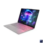 Lenovo Yoga Slim 7 laptop with Intel Core Ultra 5 processor and 14" OLED display showcasing a vibrant jellyfish wallpaper.