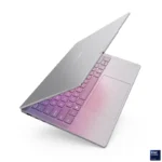 Lenovo Yoga Slim 7 14ILL10 laptop with purple backlit keyboard and Intel Core Ultra 5 processor.