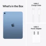 Blue Apple iPad A16 128GB Wi-Fi tablet with included USB-C charge cable and power adapter at YourShoppy.com.