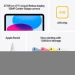 Apple iPad A16 11-inch tablet featuring Liquid Retina display, 12MP Center Stage camera, and 128GB storage at YourShoppy.com.