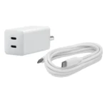 Asus 65W GaN Charger AC65-05 featuring dual USB-C ports and a 100W USB-C cable for efficient laptop charging at YourShoppy.co