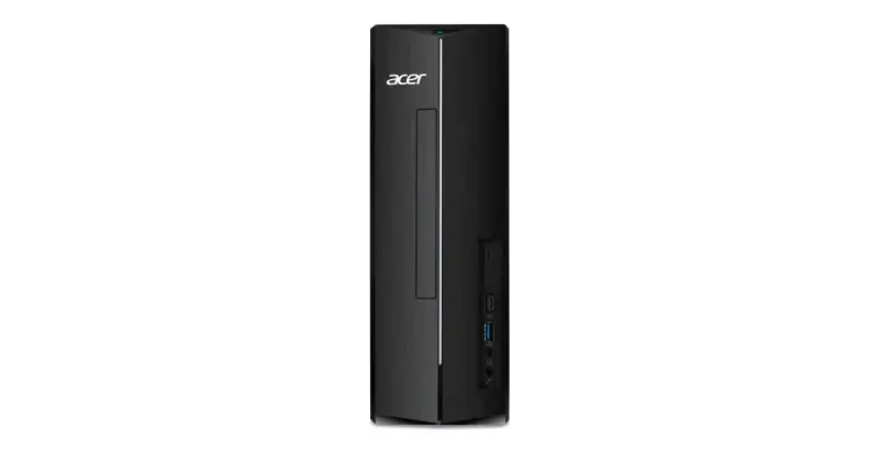 Acer Aspire XC-1760 | YourShoppy.com Acer Aspire XC-1760 desktop tower in black featuring a slim front panel design with front-facing USB and audio ports.