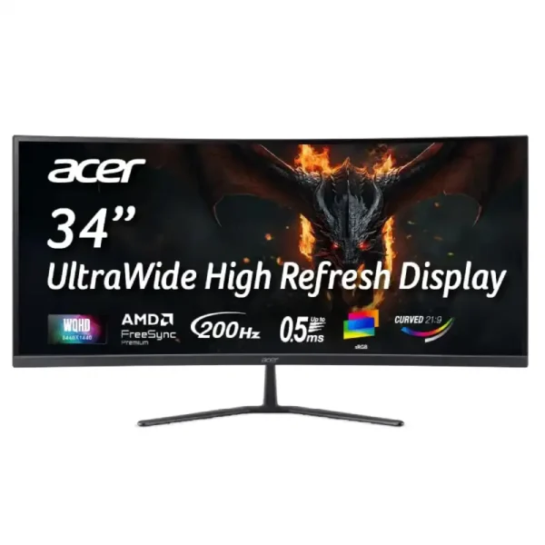 Acer Nitro ED340CUR X0 34-inch UWQHD curved gaming monitor with 200Hz refresh rate and AMD FreeSync Premium at YourShoppy.com
