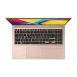 Asus Vivobook 15 X1504MA-BQ424WS terracotta laptop top view showing full keyboard, numpad, touchpad and vivid FHD display
