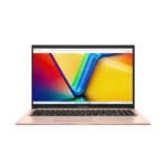 ASUS Vivobook 15 X1504MA-BQ427WS terracotta gold laptop front view with colourful Vivobook wallpaper on 15.6-inch FHD display