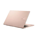Asus Vivobook 15 X1504MA-BQ427WS terracotta pink laptop rear angled view showing slim aluminium lid with Vivobook branding