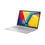 Asus Vivobook 15 X1504VAP laptop in Cool Silver with 15.6-inch FHD display open, showing colourful Vivobook wallpaper
