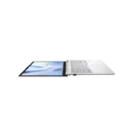 Asus Vivobook Go 15 E1504FA-IN2816WS laptop in cool silver shown open at a 180-degree hinge angle at YourShoppy.com.
