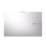 Top view of the Cool Silver ASUS Vivobook Go 15 E1504FA-IN2816WS laptop featuring the metallic lid and brand logo.
