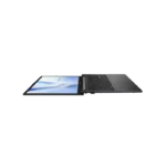 Asus Vivobook Go 15 E1504FA-IN2817WS laptop in black shown from the side with the screen folded flat at YourShoppy.com.