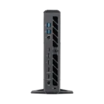 Rear view of Asus ROG NUC 2025 RNUC15JNK9X28AA0 Mini PC showing USB, Ethernet, Thunderbolt, display ports, and DC power input