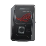 Asus ROG NUC 2025 RNUC15JNK9X28AA0 mini PC featuring a black chassis with a glowing red ROG logo and ventilation fan.