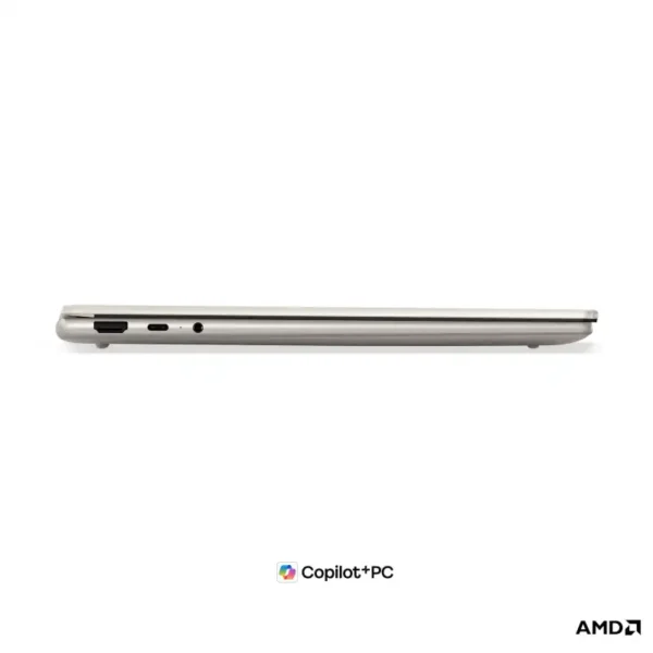 Side profile of the silver Lenovo Yoga 7 2-in-1 14AGP11 83TD007WIN laptop showing ports and Copilot+PC branding at YourShoppy
