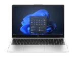 HP 250R 15.6 inch G10 Notebook PC D49CWAT with silver chassis, 15.6-inch FHD screen, and Windows 11 interface at YourShoppy.c