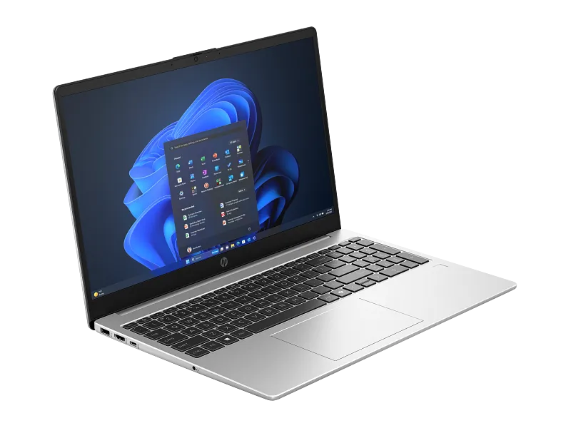 HP 250R 15.6 inch G10 Notebook PC (D49CWAT) in silver with a 15.6-inch FHD display, Intel Core 3 processor, and Windows 11.