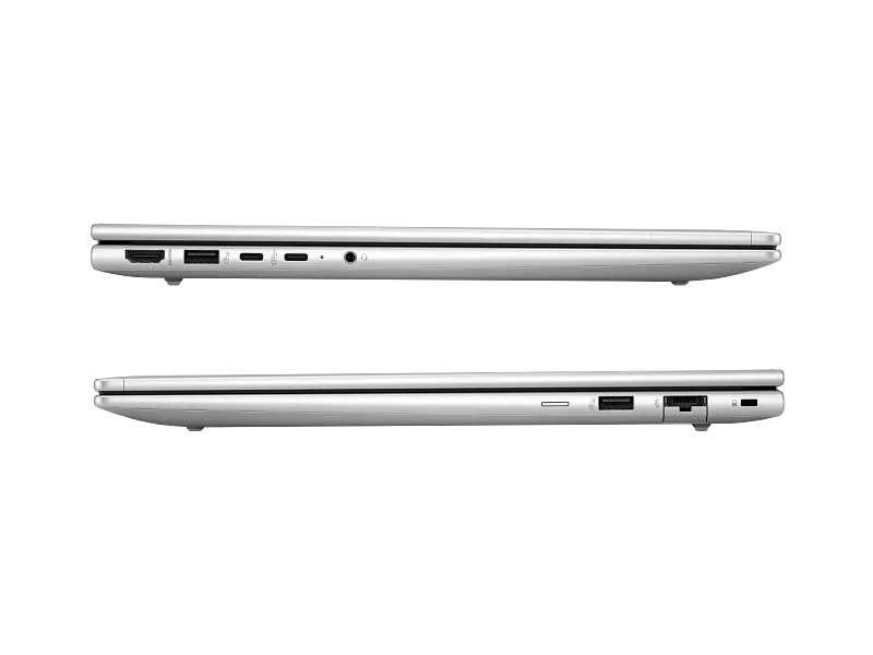 Side profile view of the silver HP ProBook 460 G11 business laptop showing various ports and connectivity options.