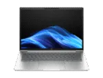 HP ProBook 4 G1i 14-inch business laptop with a silver finish, backlit keyboard, and abstract blue screen wallpaper.