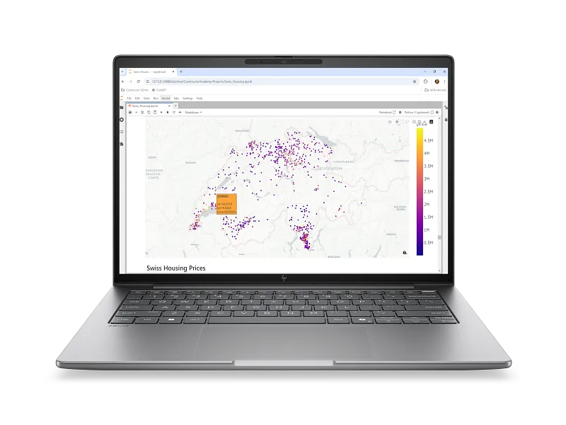 HP ZBook 8 G2i 14 Data Science Mobile Workstation PC displaying a data visualization map on its 14-inch screen at YourShoppy.