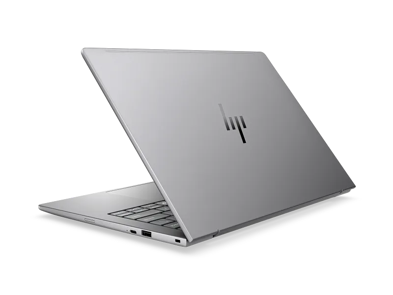 HP ZBook 8 G2i 14 DS0L0PA silver mobile workstation laptop viewed from the rear angle at YourShoppy.com in Koramangala.