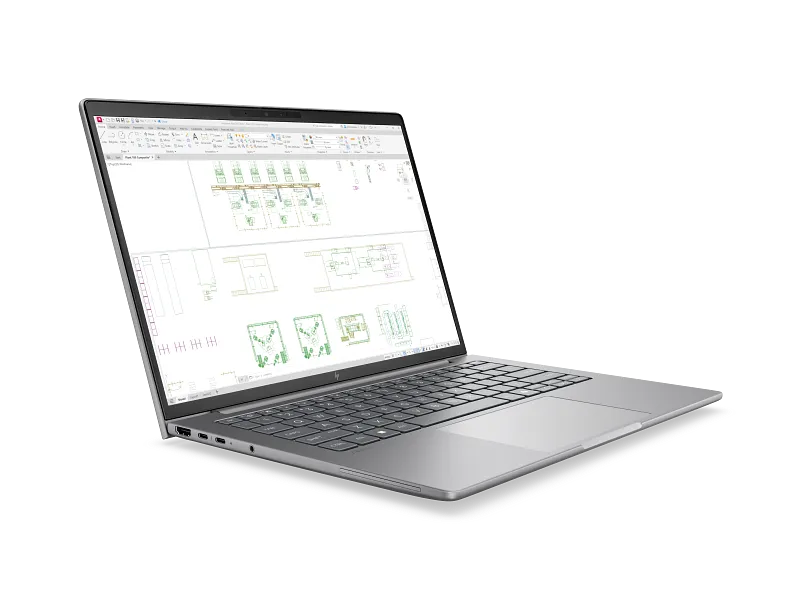 HP ZBook 8 G2i 14 Data Science Mobile Workstation PC (DS0L0PA) with a 14-inch screen displaying CAD software at YourShoppy.co