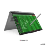 Lenovo IdeaPad 5 2-in-1 14AGP11 83UH000HIN Luna Grey laptop in tent mode with stylus pen on touchscreen at YourShoppy.com.