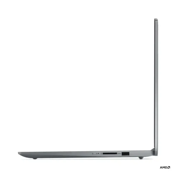 Side profile of Arctic Grey Lenovo IdeaPad Slim 3 15AMN8 – 82XQ01S1IN laptop showing ports at YourShoppy.com in Bengaluru.