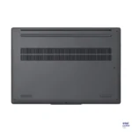 Bottom view of the Luna Grey Lenovo IdeaPad Slim 3 15IPH11 83UR004RIN laptop featuring air vents and rubber feet.