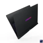 Lenovo Legion Pro 7 16IAX10H Eclipse Black gaming laptop with Intel Core Ultra 9 processor and glowing pink Legion logo.