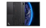 Top-down view of the black Lenovo ThinkPad P16v Gen 2 laptop with a backlit keyboard and 16-inch display at YourShoppy.com.