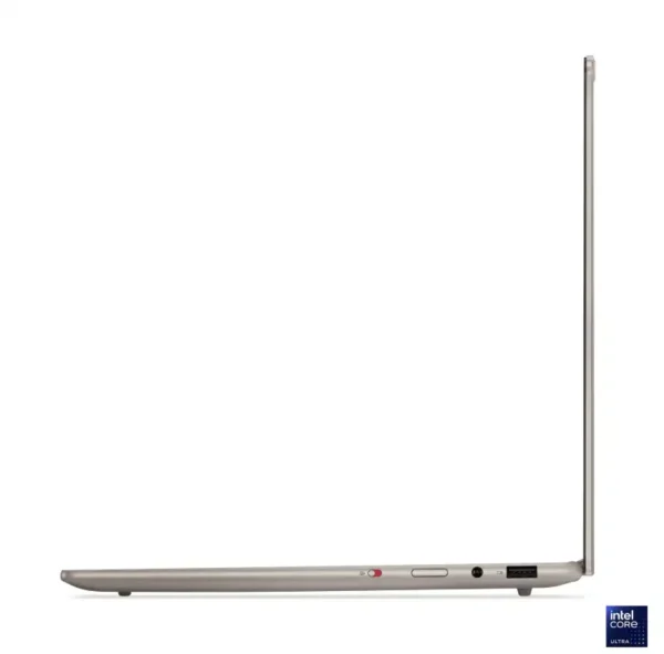 Side profile of the Seashell Lenovo Yoga Slim 7 14ILL10 laptop showing its slim design and port layout at YourShoppy.com.