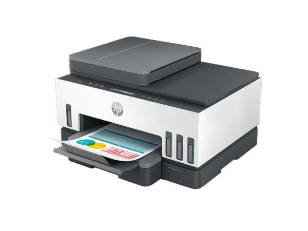 HP Smart Tank 750 All-in-One wireless color inkjet printer with integrated ink tanks and document tray at YourShoppy.com.