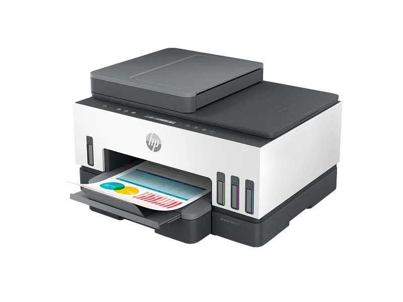 HP Smart Tank 750 All-in-One wireless color inkjet printer with integrated ink tanks and document tray at YourShoppy.com.