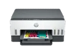 HP Smart Tank 670 All-in-One wireless color inkjet printer with visible ink tanks and a printed document at YourShoppy.com.