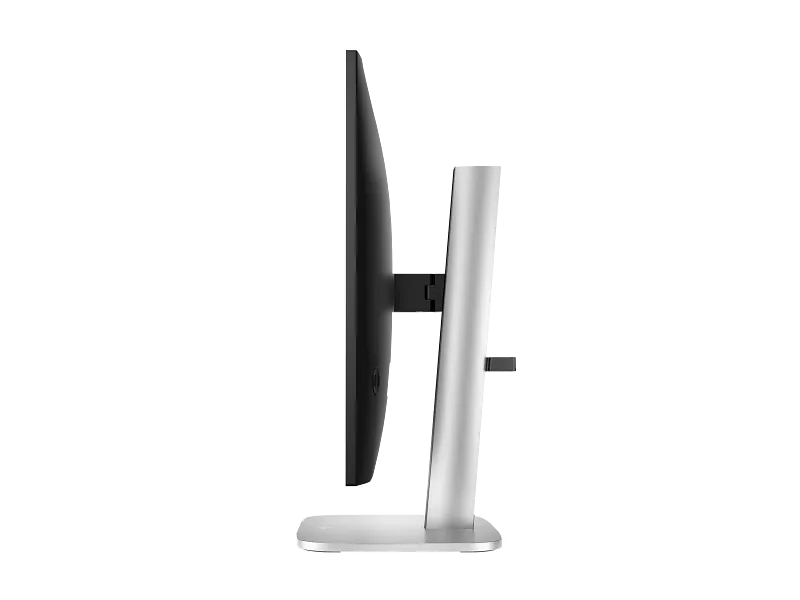 Side view of the black HP Series 5 Pro 27-inch QHD Monitor 527pq 9D9S0UT featuring an adjustable silver stand at YourShoppy.c