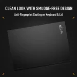 Top view of the black Asus TUF Gaming F16 FX610JH-TU080WS laptop lid featuring an anti-fingerprint finish and TUF branding.